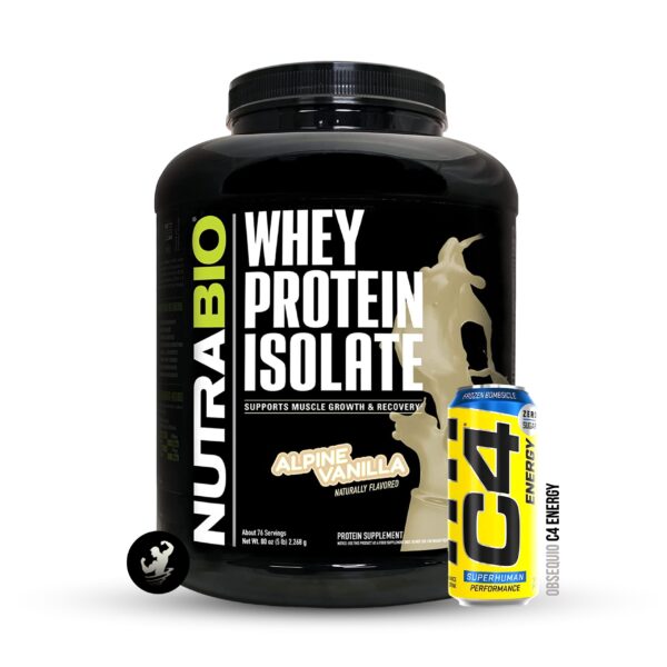 (5LB) Whey Protein Isolate + C4 Energy – Alpine Vanilla (Logo)